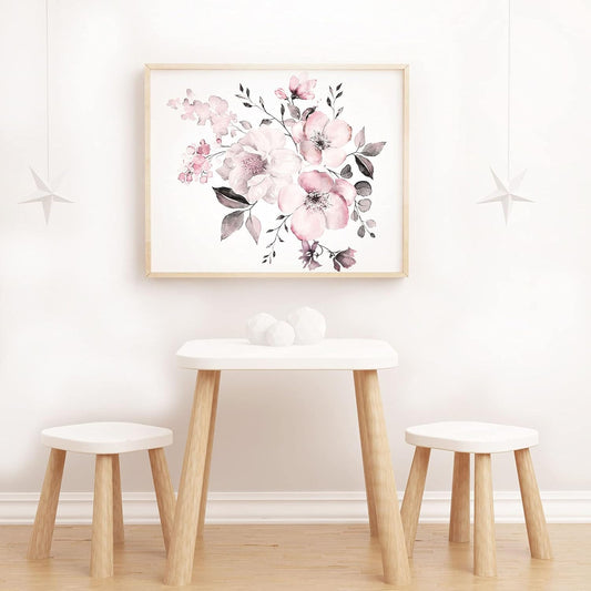 ivviooo Peony Rose Wall Decals, Watercolor Floral Flower Stickers, Pink Decor, Removable Blooming Art Murals Peel and Stick, Blossom Posters for Girls Bedroom Nursery, 5-6, (F005F)