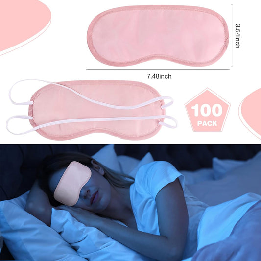 Silkfly 100 Pieces Silk Eye Sleeping Mask Bulk with Adjustable Strap Christmas Blackout Eye Cover Gifts for Night Blindfold for Women Men Comfortable Travel Sleep(Pink)