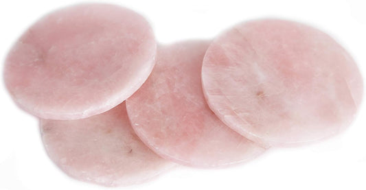 JIC Gem Natural Sliced Rose Quartz Crystal Coasters for Drinks Set of 4 Pink Healing Gemstone Geode Decor Slices with Rubber Bumper Gifts(8-10 cm)