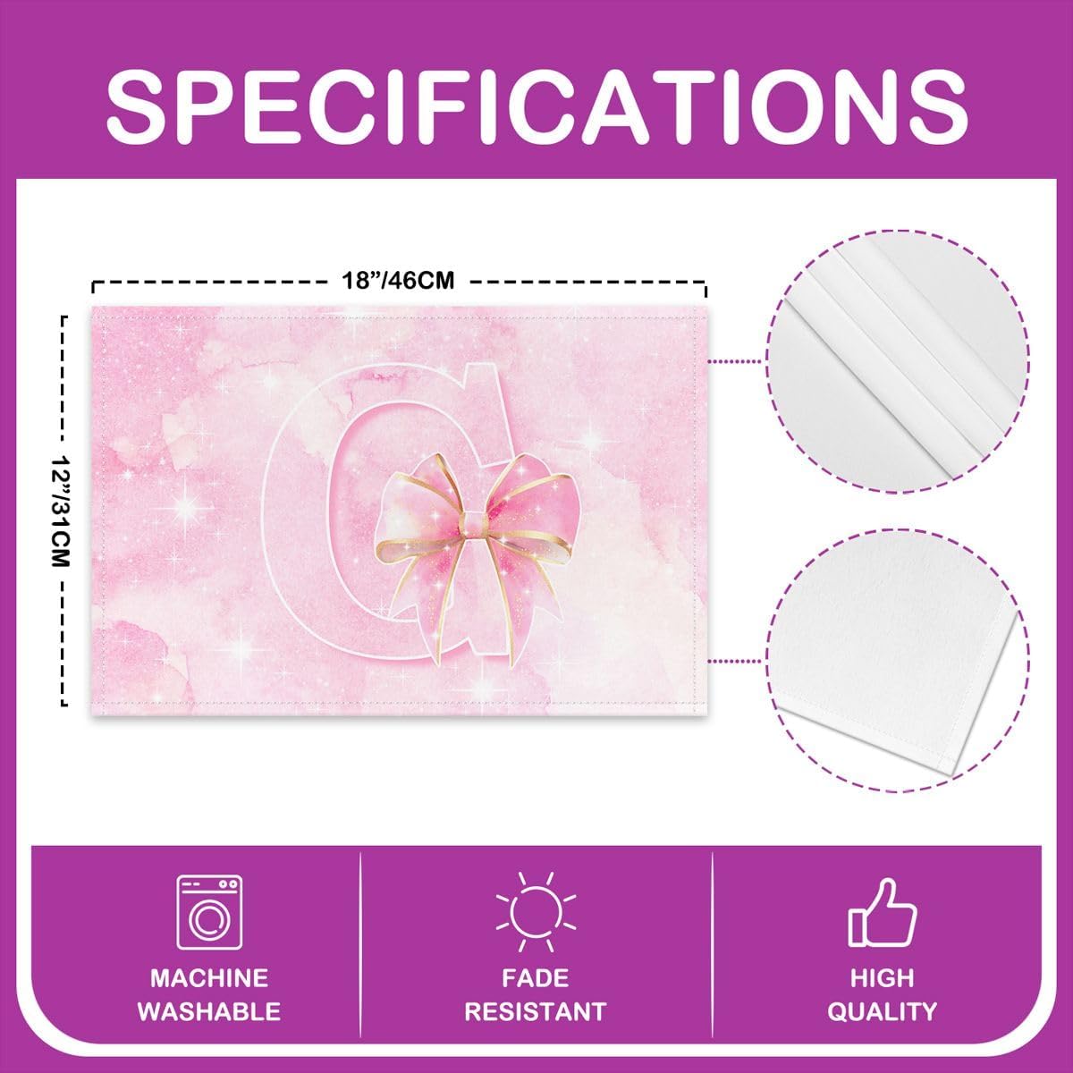 Feelyou Cute Pink Bow Placemats Set of 4 Bow Knot Table Mats Kawaii Place Mat for Kitchen Dining Table Party Decor Indoor Outdoor 18"x12" Non-Slip Easy to Clean Princess Bowknot