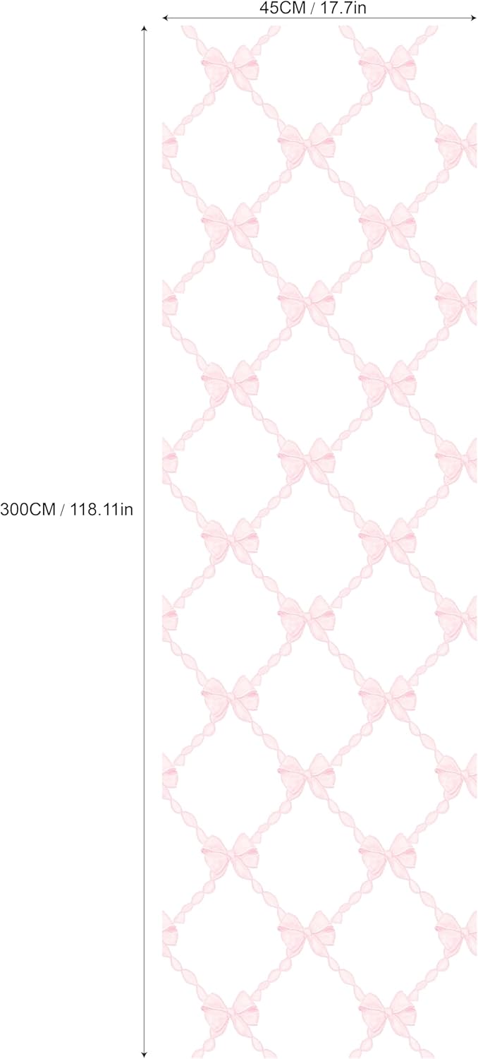 Pink Bow-Flower Pattern Peel and Stick Wallpaper, Removable Self-Adhesive Wall Covering for Nursery, Girls Room, Princess Theme Decor