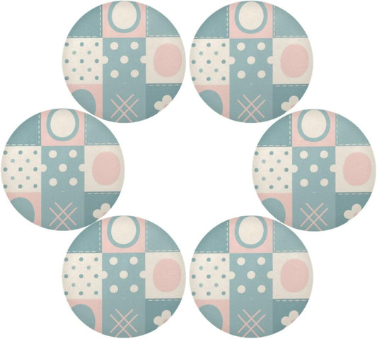 Patchwork Pattern Flowers Pastel Peach Round Outdoor placemats Rustic Reusable placemat individuales para mesa de comedor Rose Gold 15.4x15.4in Set of 6