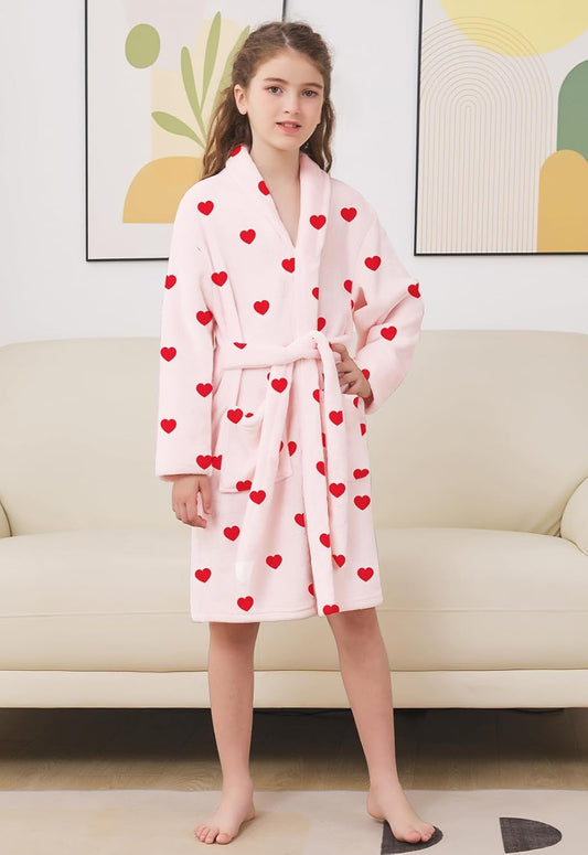 Umeyda Girls Robe, Shawl Collar Fuzzy Fleece Bathrobes with Belt and Pockets for Kids Boys, 2-15 Years