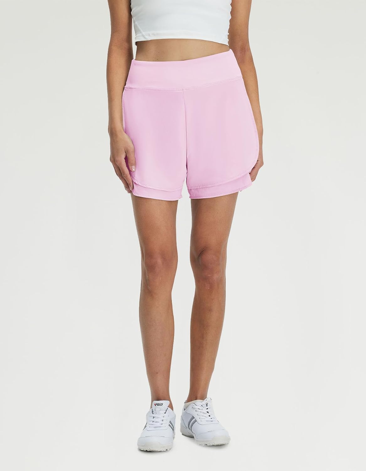 M MAELREG Women's 2 in 1 Golf Shorts 4" Inseam, High Waisted Tennis Running Athletic Spandex Underneath Liner 3 Pockets