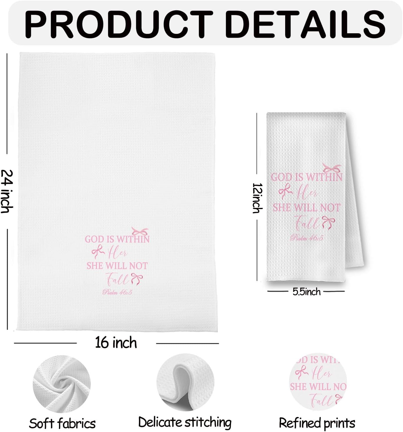 Coquette Pink Christian Bow Kitchen Towels,Pink Bow Bathroom Decor,Bible Verse Hand Towel for Bathroom,Christian Gifts for Women,16x24 Inches