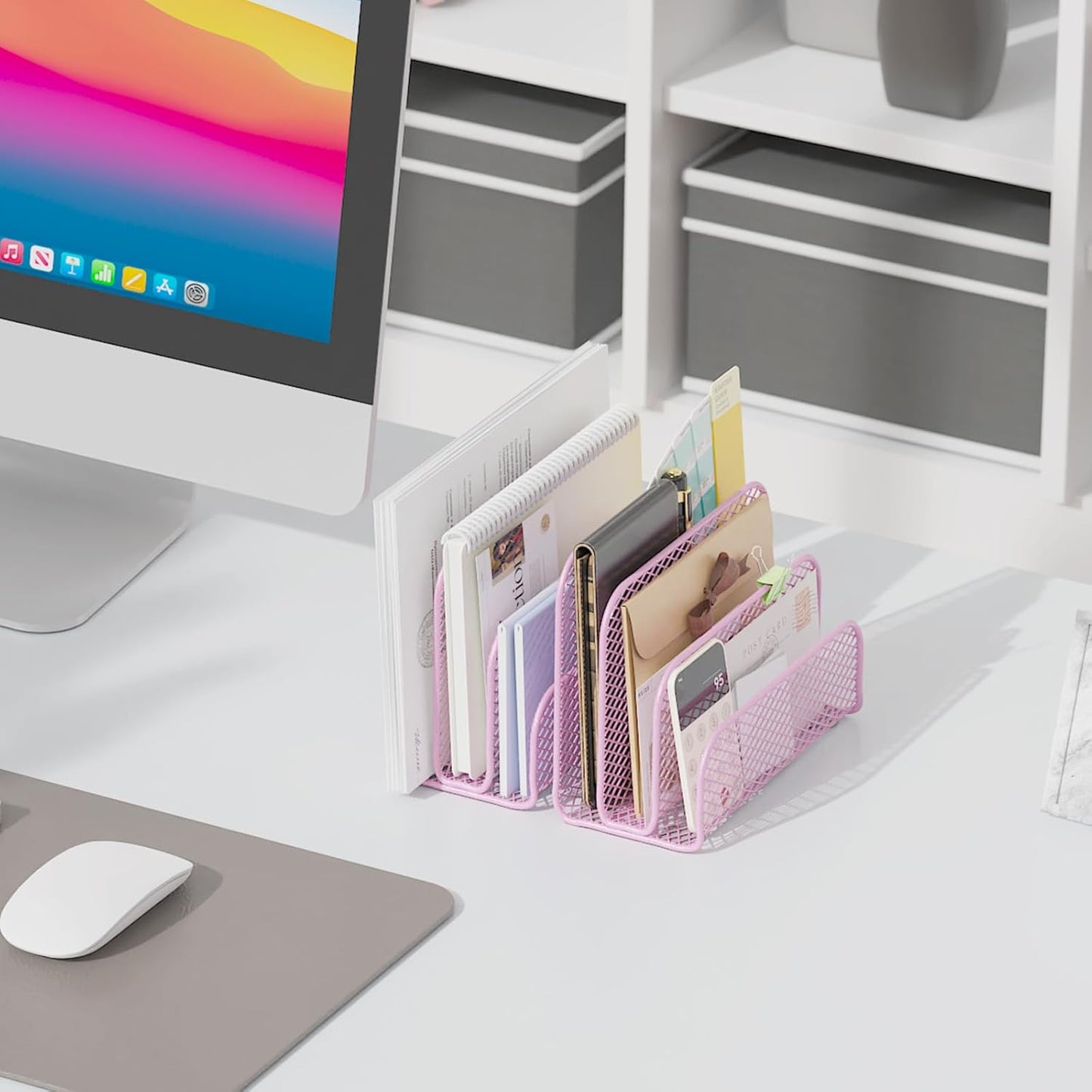 gianotter Mail Organizer Countertop, Metal File Holder with 3-Slot, Pink Desk Accessories for Women Office (Pink)