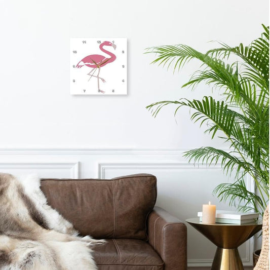 3dRose Wall Clock Silent - 13 inch - Coral Pink Flamingo - Vector Design - Flamingo