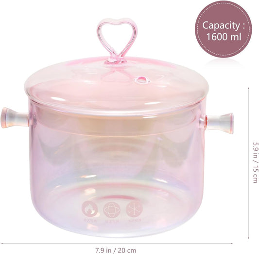 Glass Saucepan Food Cooking Pots with Lids Pans Stove Pink