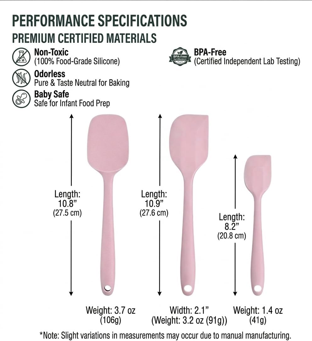 Silicone Spatula Set of 3, BPA-Free Heat Resistant Silicone Scraper Spoon Spatula for Baking, Cooking, Mixing, Non-Stick Kitchen Utensils Set (Dusty Pink)