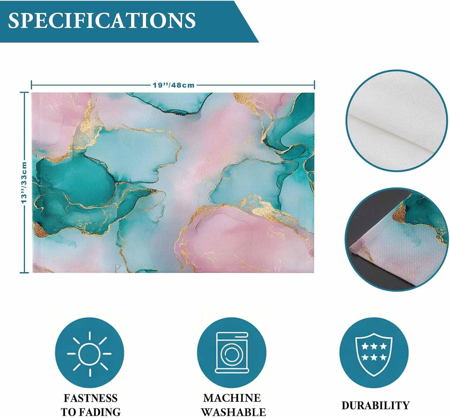 Water Pink Marble Placemat Set of 4 Non-Slip Placemats for Dining Table Abstract Style Washable Table Mats, Heat Resistant Kitchen Table Mats for Party, Dining Room & Home Decor