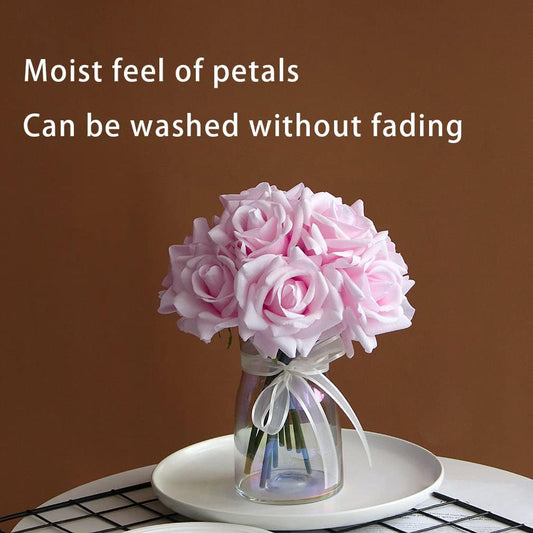 DUYONE Artificial Roses Single Stem 10pcs Fake Silk Flower Arrangement Bouquet for Home Party Wedding Decoration(Light Pink)