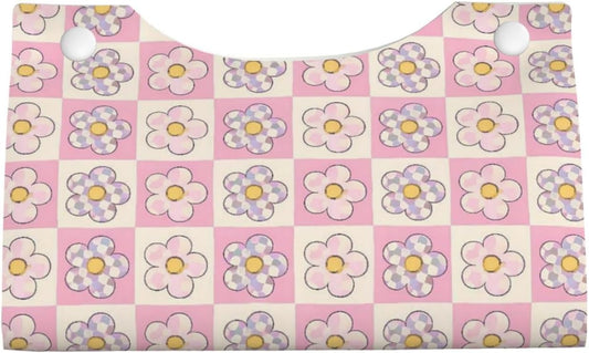 Pink Checkerboard Daisy Long Tissue Box Cover Paper Holder Home Decor 7.9'' x 4.9'' x 4.5''