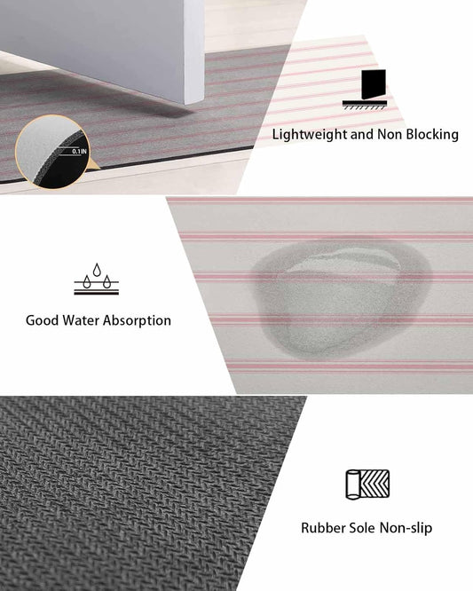 Red Pink Stripes Bath Mat for Tub,Farmhouse Pinstripes Monochrome Non Slip Bathroom Floor Runner Rug Quick Dry & Absorbent Diatomaceous Earth Shower Sink Bedroom Kitchen Living Room Doormat 16"x24"