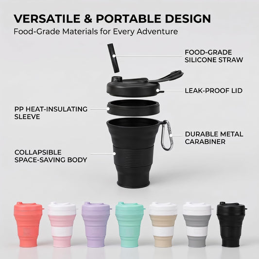 Silicone Coffee Cup with Straw lid Collapsible Cups for Traveling 20oz Lightweight Folding Water Mug for Picnic Hicking Camping Climbing