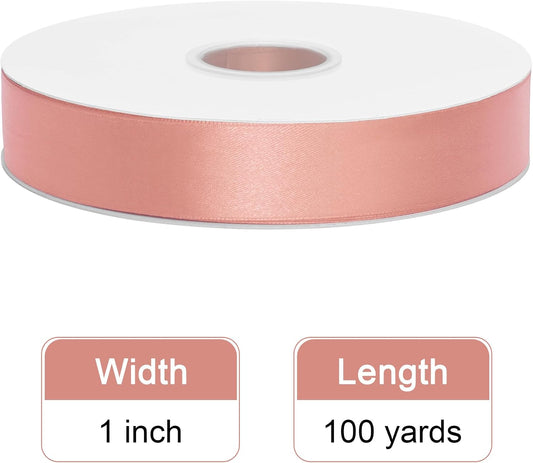 Double Face Peach Pink Satin Ribbon 1 Inch X 100 Yards Polyester Peach Pink Ribbons for Gift Wrapping Crafts Flower Bouquet Sewing Arts Wedding Party Decoration