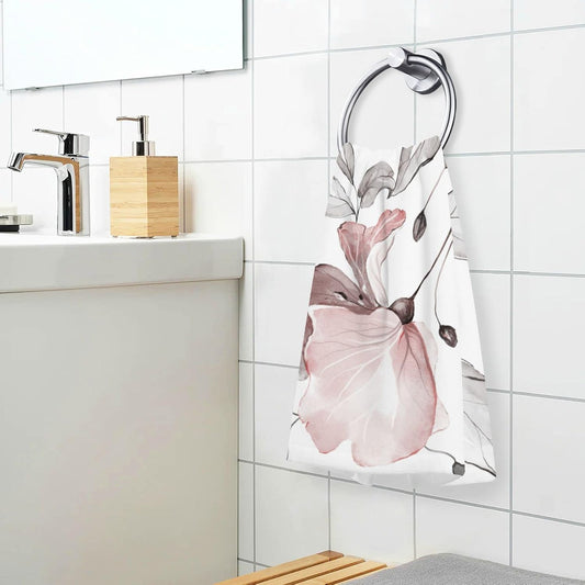 ALAZA Pink Rose Flower Gray Leaves Hand Towels for Bathroom Set of 2 Soft 100 Percent Cotton Towel Luxury Decorative Bath Towels Highly Absorbent Face Towel 16" X 28"