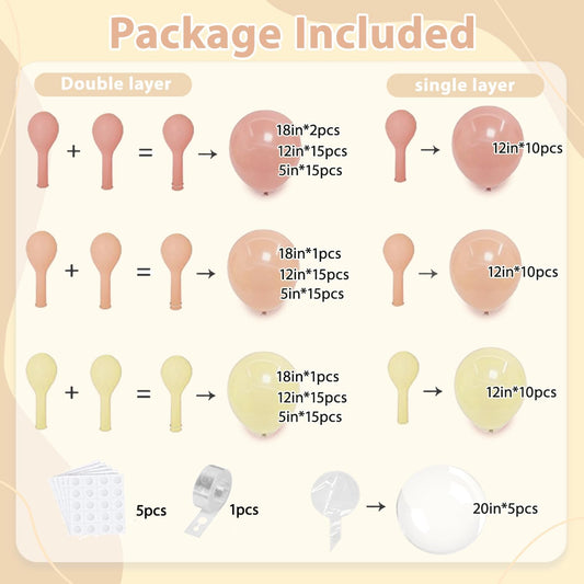 Pastel Pink Peach Balloon Arch Kit, Double Stuffed Pastel Light Pink Orange Ivory White Clear Bobo Spring Balloons Garland Kit for Wedding Bridal Shower Birthday Party Decoration