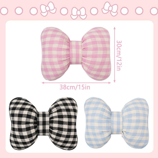 2PCS Cute Bow Shaped Pillow Checkered Knot Throw Pillows Aesthetic Chair Plush Cushion Stuffed Bow Lumbar Pillow for Bed Couch Living Room Dorm Decor
