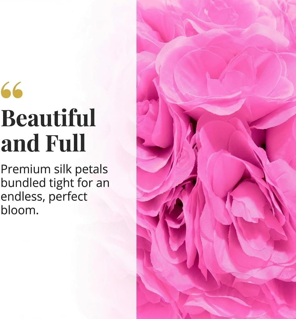 TCDesignerProducts Pink Silk Rose Kissing Ball, 12" Floral Hanging Decoration, Elegant Wedding Aisle Décor, Centerpiece Accent, Bridal & Baby Shower, Holiday & Home Display, Artificial Flower Ball
