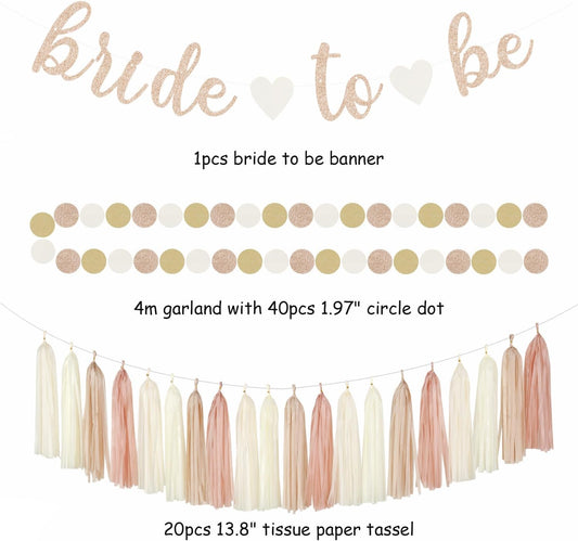 Champagne-Gold Beige Fall Bridal-Shower Party-Decorations - 36pcs Bride To Be Banner,Bachelorette Paper Lanterns,Wedding Streamers Garland,Boho Peach Tissue Pom Poms Flower Fan Decor Supplies Burgleda