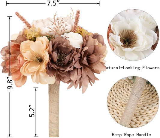 Wedding Bouquets for Bride Bridesmaid Artificial Peony Flower Bouquet Romantic Bridal Bouquet for Wedding Party Church Home Decoration (Orange Pink Tones)