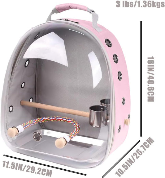 Bird Travel Backpack Carrier, Clear Bubble Window Transport Backpack for Birds, Space Capsule Astronaut Liked Vet Carry Book Bag for Parakeet Parrot (Pink, Multi Vents)
