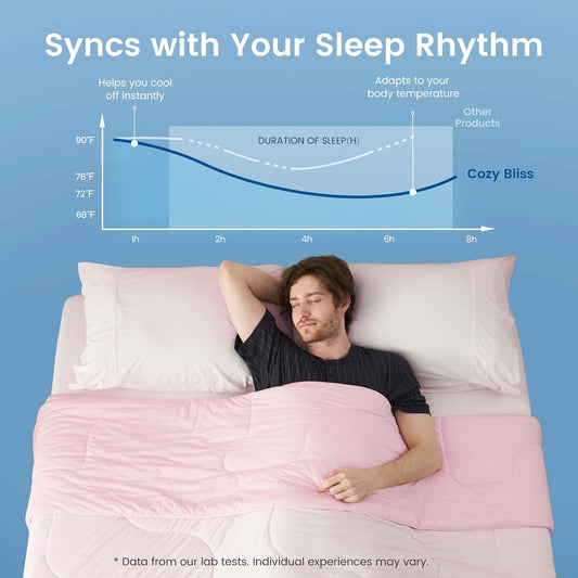 Cozy Bliss Cooling Comforter King Size x Sorona® Viscose Natural Fiber, Reversible Silky Smooth Cooling Blanket with Q-Max>0.45 for Hot Sleepers & Night Sweats, Cool Pink, 106"x90"