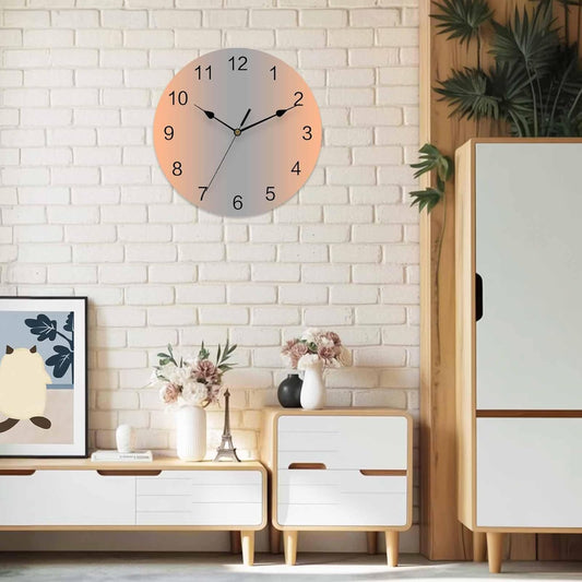 Wall Clock Ombre Coral Pink Gray 14" Round Silent Non-Ticking PVC Clocks Gradient Color Battery Operated Round Clock for Living Room Bedroom Office Kitchen Wall Decor