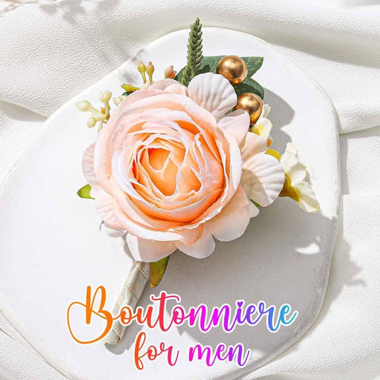 Bride Wedding Rose Boutonniere Groom Flower Buttonholes Prom Suit Decor for Men and Groomsmans (Pink)