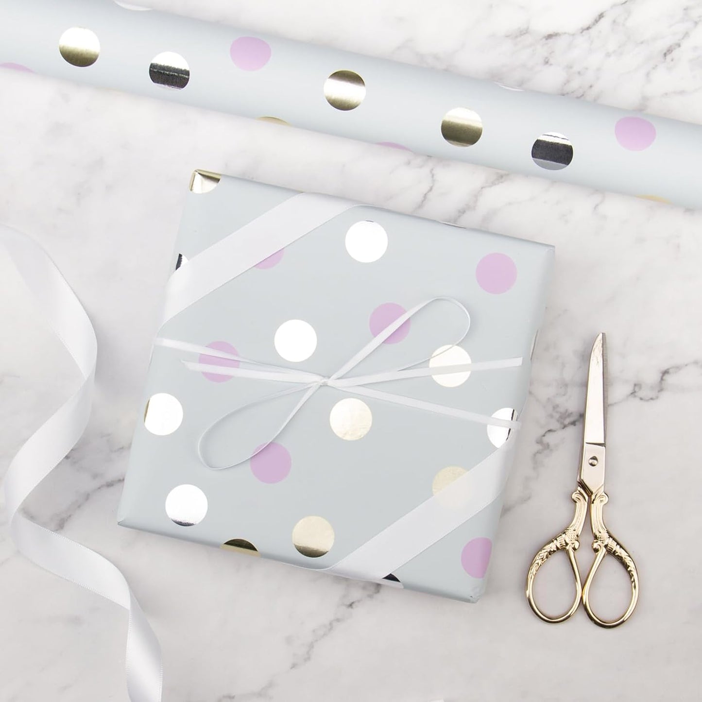 WRAPAHOLIC Pink Wrapping Paper - 12 Sheets Rose Gold and Pink Design Folded Flat for Wedding, Bridal Shower, Girls Birthday - 19.7 Inch x 30 Inch Per Sheet