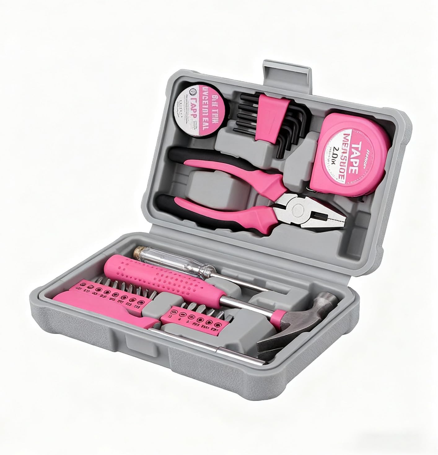 24 Pieces Pink Home Tool Set, mini Tool Box Basics Household Tool Kit Box for Men and Women DIY
