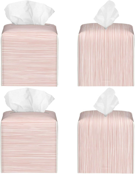 Light Pink Pastel Pattern Subtle Vertical Stripes Tissue Box Cover Square Pu Leather Waterproof Tissue Box Holder for Car Bathroom Bedroom Office Tabletop Decor