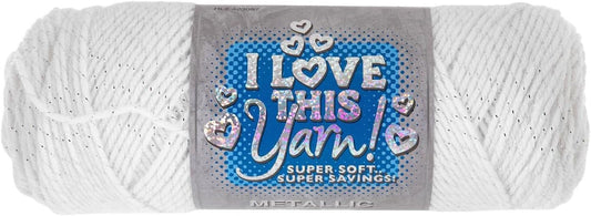 Hobby Lobby Metallic I Love This Yarn - 4 Medium 97% Acrylic & 3% Metallic Polyester Yarn for Crocheting & Knitting Blankets, Hats & Accessories, Set of 2, 750 Pink Toes (730 White)