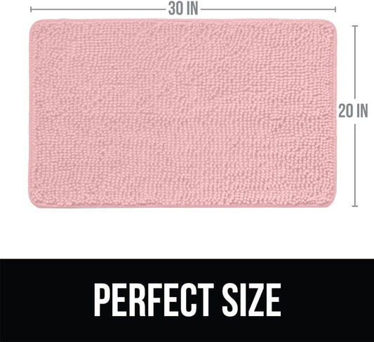 KANGAROO Bathroom Rugs, Chenille Soft Absorbent Bath Rug, Shaggy Shower Mat, Quick Dry Machine Wash Bathmat, Plush Carpet Mats for Tub, Bathtub and Room Home Decor Accessories, 30x20, Light Pink