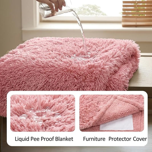 Calming Dog Blanket for Couch Waterproof Fluffy Faux Fur Pink Pet Blankets for Dogs and Cats Soft Lightweight Couches and Bed Cover Washable(Pink,M-57x40in)
