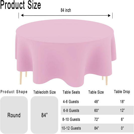 2 Pack Plastic Table Cloth Disposable,84 Inch Round Tablecloth for Parties - Light Pink