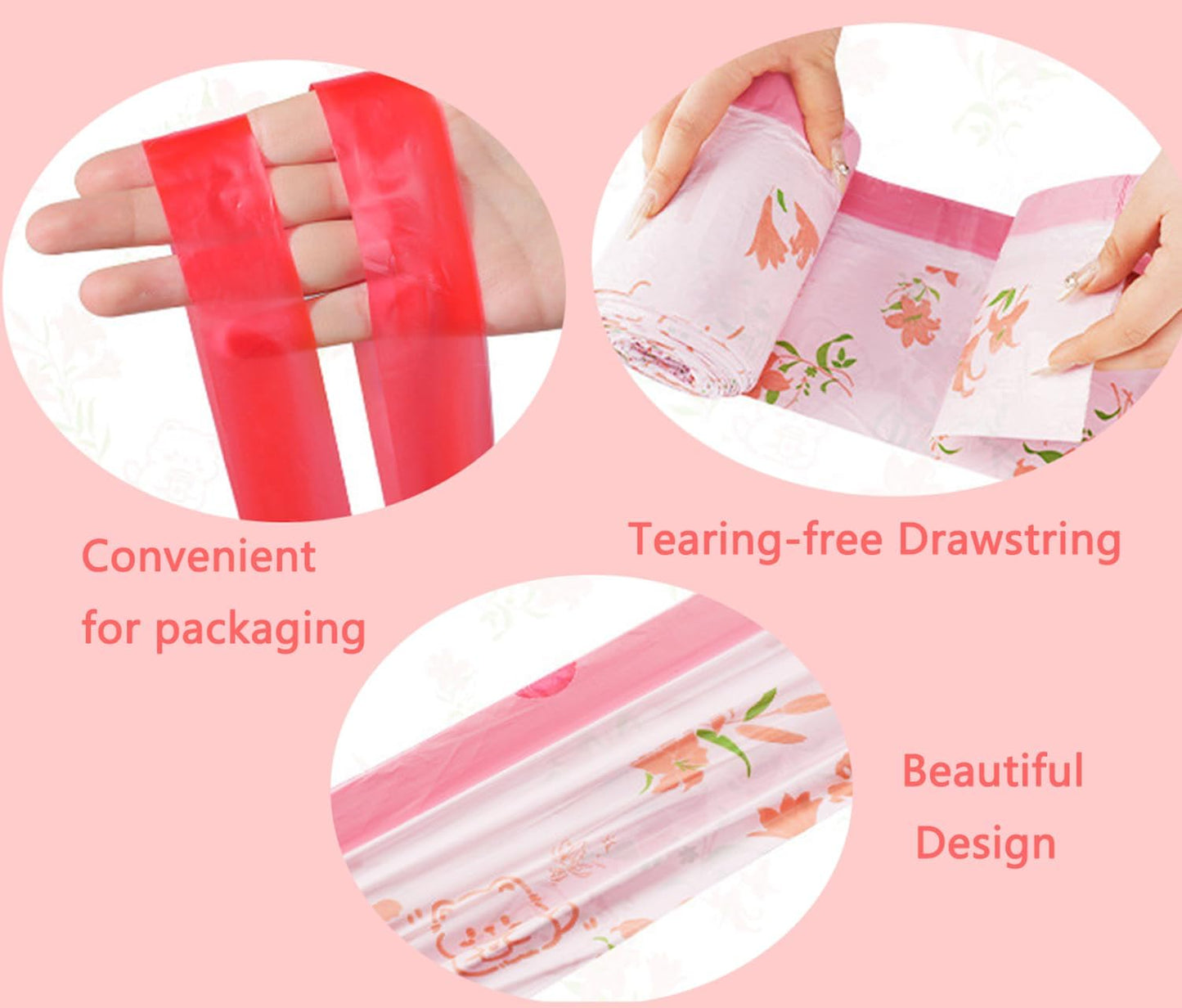 4 Gallon Small Trash Bags 78pcs Tearing-Free Drawstring for Bathroom Office Home Bedroom Trash Can with Pink Lily Printed Garbage Basket Bags