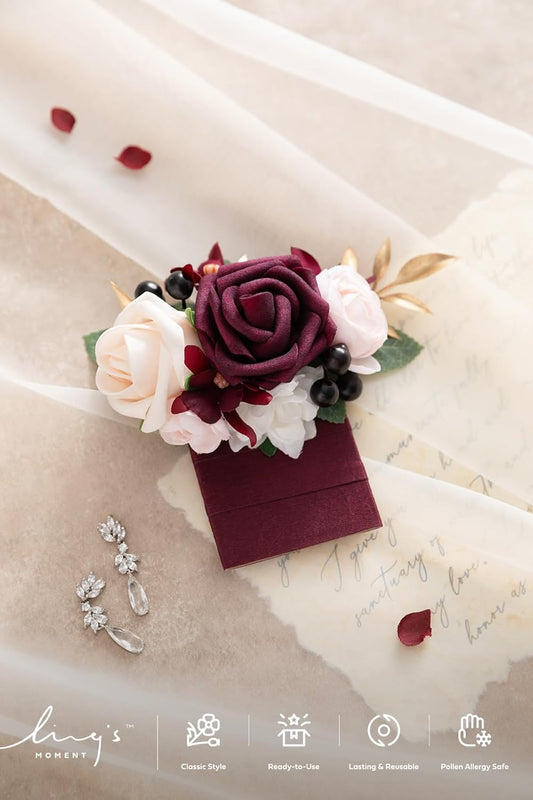 Ling's moment Pocket Boutonniere Single, Boutonniere for Men Groom for Wedding, Prom, Homecoming, Anniversary, Graduation, etc.Marsala Blush, 6" W x 5" H