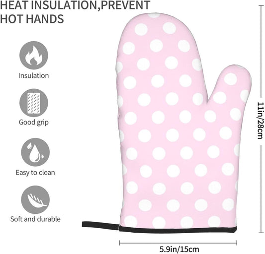 Light Pink Polka Dot Print A Oven Mitts for Women, Cute Kitchen aid Oven Mitts Heat Resistant with Cotton Lining