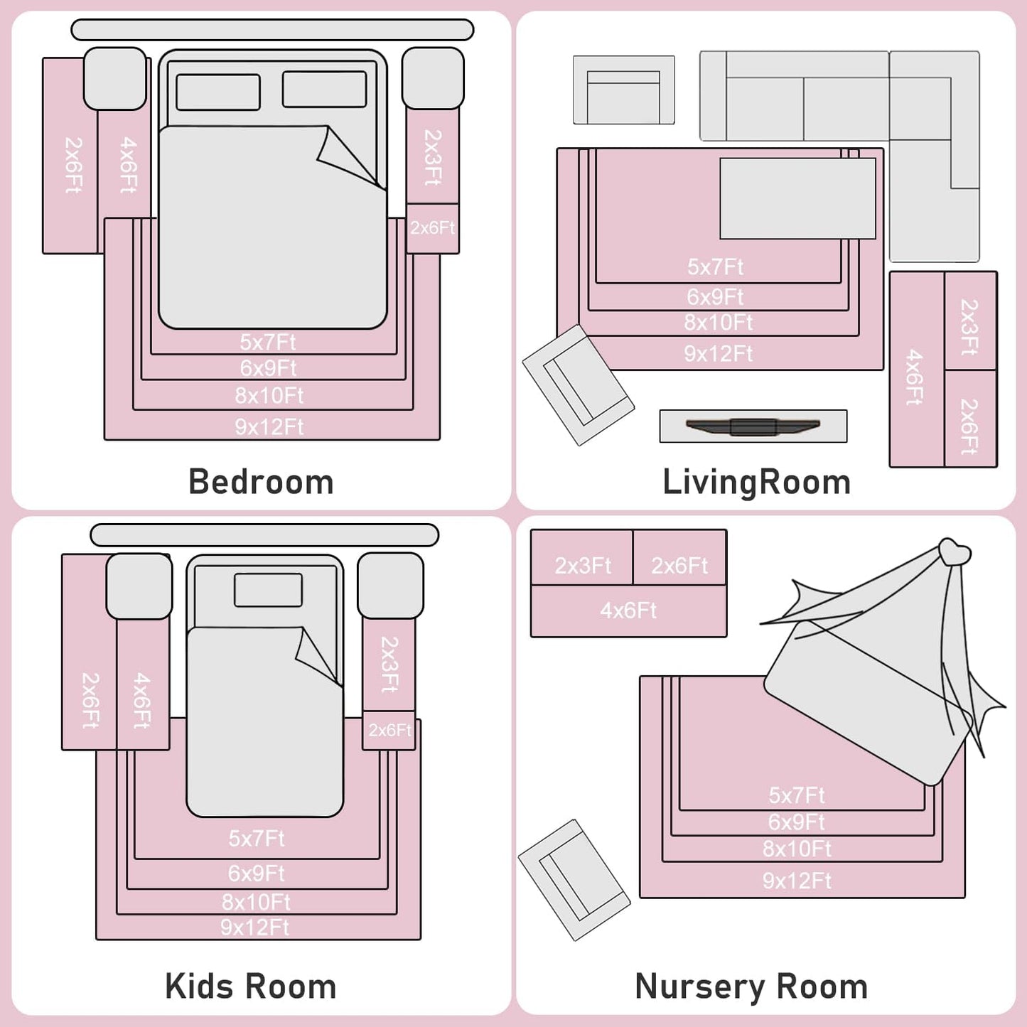 Rezutan Pink Super Soft Rug for Girls Bedroom 2x3 Feet, Fluffy Shag Area Rugs for Living Room Nursery, Fuzzy Cute Bedside Rug for Kids Room Baby Princess Room, Modern Indoor Comfy Plush Carpet Decor