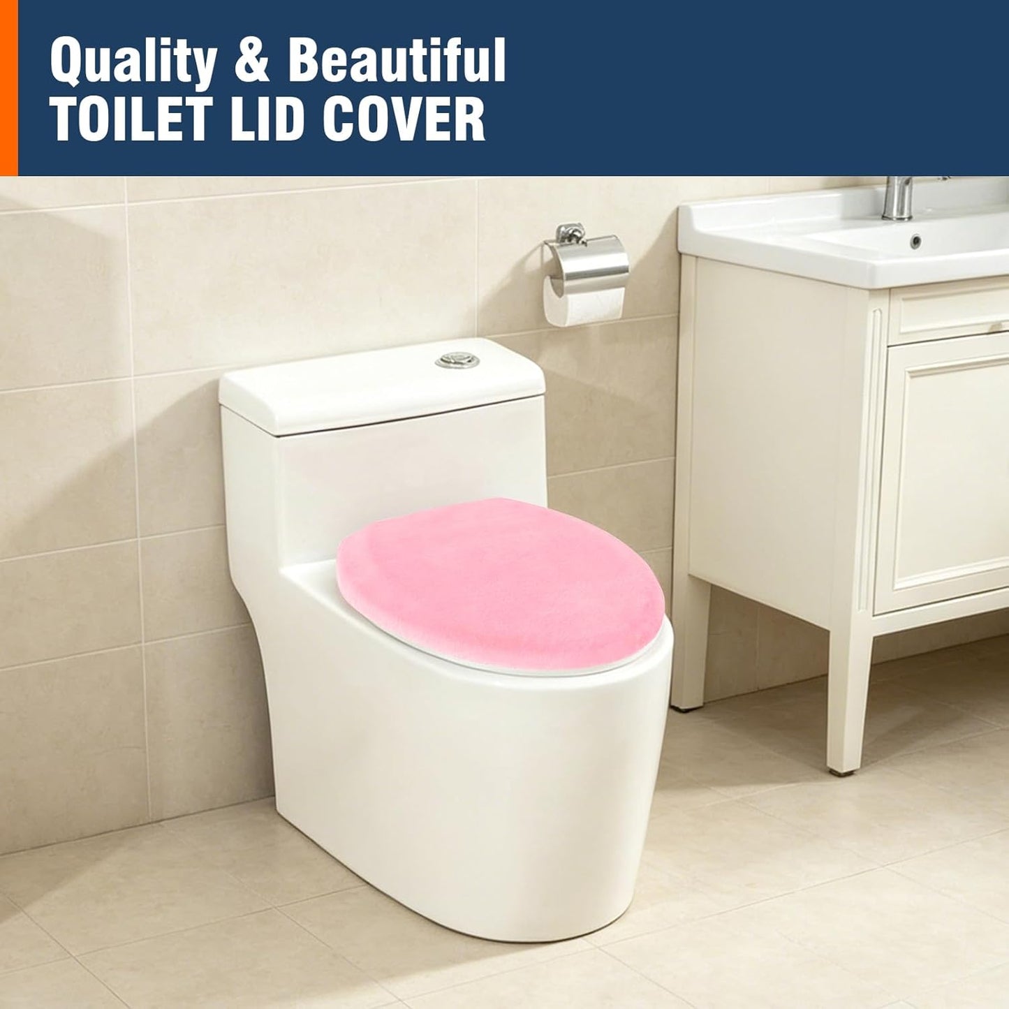 Comfortable Soft Plush Toilet Lid Cover for Bathroom, Machine Washable Toilet Seat Covers, Fits Most Round Elongated and Oblong Lids, Easy Installation& Cleaning (Pink)