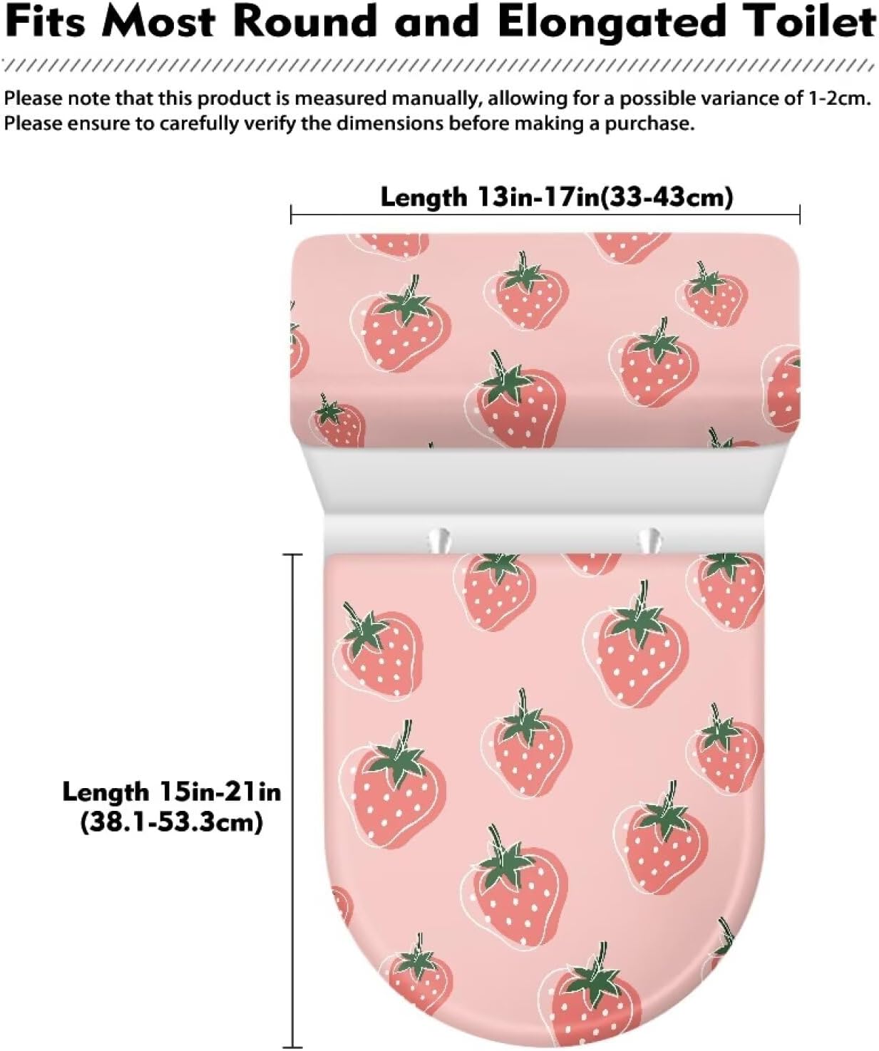Pink Strawberry Toilet Lid Cover Soft Dustproof Toilet Lid Cover Set Machine Washable Toilet Seat Cover Anti-Slip Elastic Edge Universal Fit Standard Toilet Seat Lid Cover Home Decor