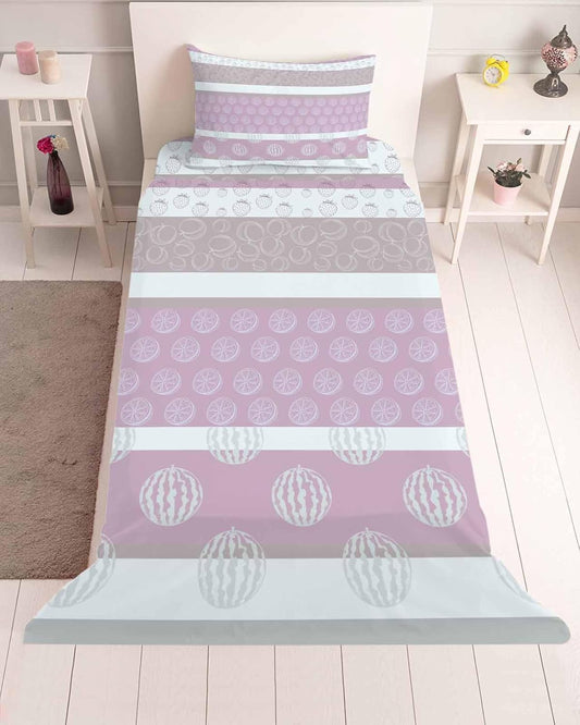 Twin XL Sheets Set - Farm Fruits Microfiber Bed Sheets for Twin Bed, Watermelon Lemons Peach Pink Grey Striped 3 Pieces Bedding Sets 1 Flat Sheet and 1 Fitted Sheet with Deep Pocket, 1 Pillowcase