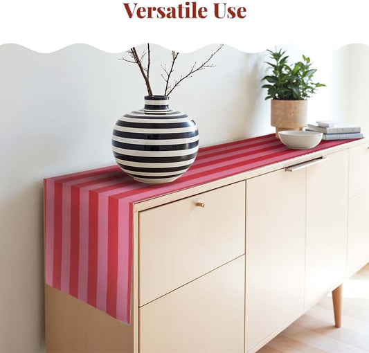 Folkulture Table Runner 90 inches Long | Fall Table Runner for Dining Table, Fall Table Decor | 100% Cotton, Machine Washable, Pink & Red Vertical Striped Runners For Kitchen, Dining Room, Living Room