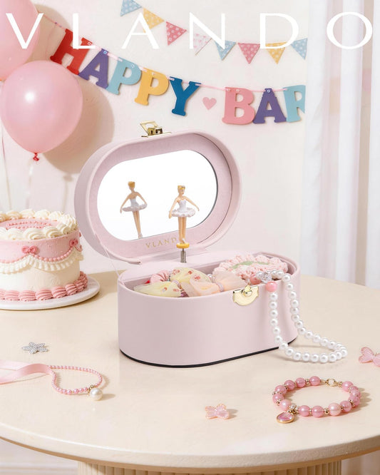 VLANDO Musical Jewelry Box for Girls - Kid Music Box with Ballerina for Birthday Bedroom Decor - Birthday Gift for Girls Ages 4 5 6 7 8-12 Year Old - Pink