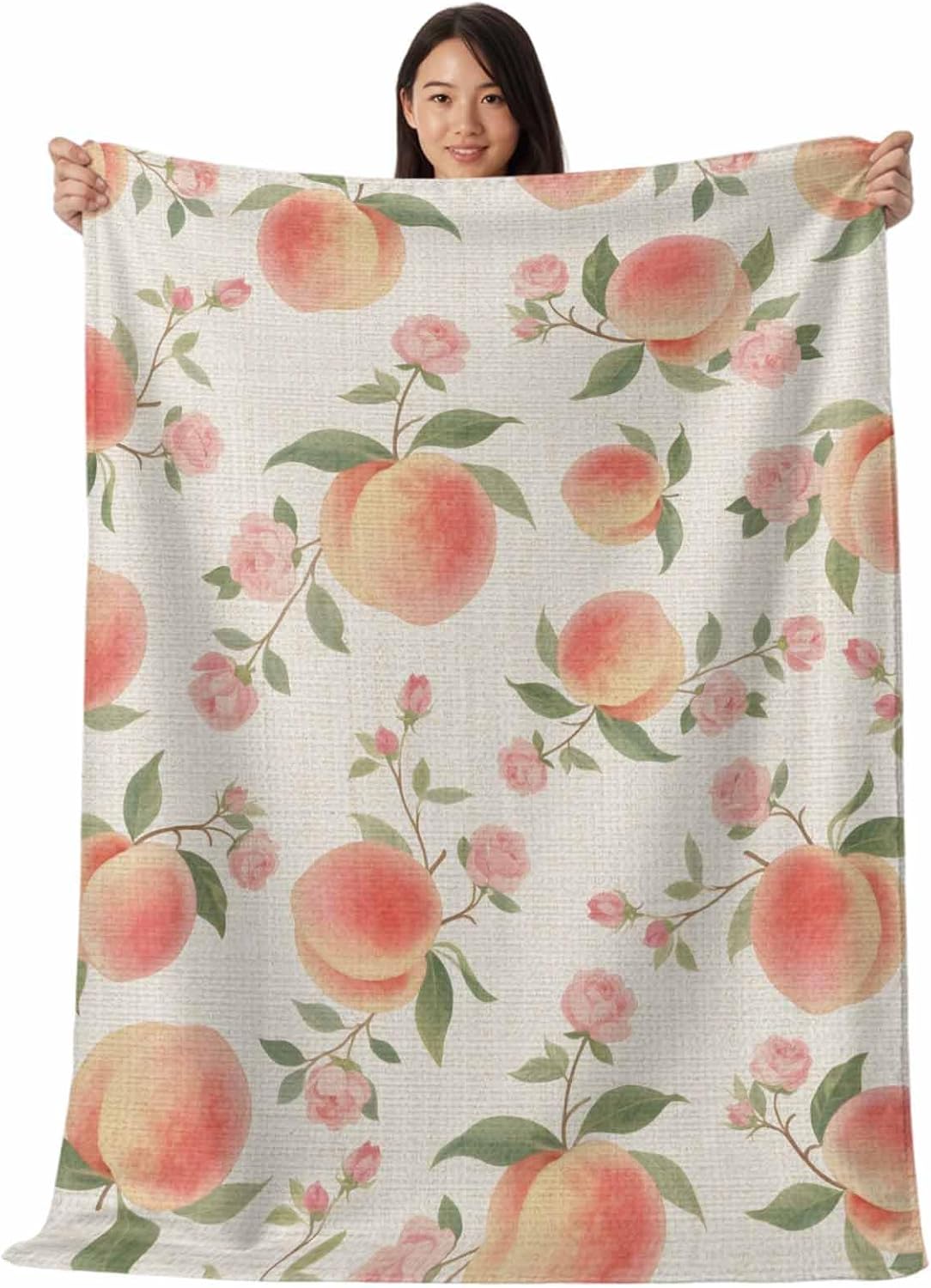 Peach Cooling Blanket for Hot Sleepers & Night Sweats, Summer Peach Flower Spring Linen Blanket Breathable Lightweight Throw Blanket Thin Cooling Comforter (30" x 40")