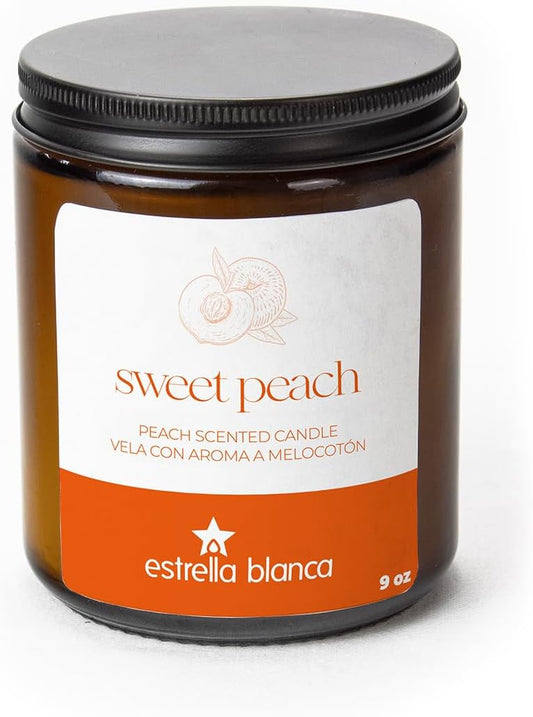 Sweet Peach Scented Candle 9oz – Long Burning Soy Wax Candle with 36 Hour Burn Time, Aromatherapy Candle for Stress Relief, Relaxation, Home Decor, Gifts for Women and Men