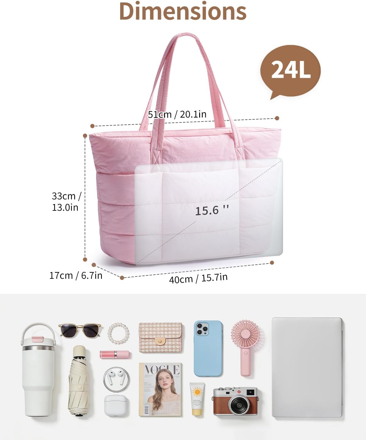 Narwey Nylon Puffer Tote Bag for Women, Puffy Work Nurse Teacher Tote Bag, Quilted Shoulder Bag for Travel, Gym, Gifts