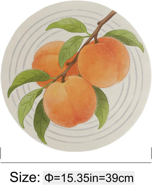 Tree Branch Peach Pattern Round Placemats Set of 4 Washable Non-Slip Place Mat Heat Resistant Wipeable Kitchen Table Mats for Kitchen Dining Table Home Decor 15.35 Inch