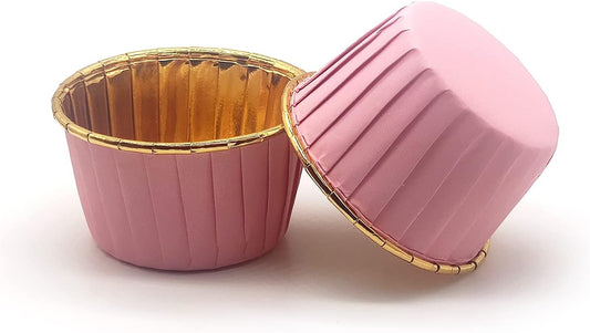 Aluminum Foil Standard Muffin Cupcake Liners, Disposable Baking Cups with Vibrant Color for Party Celebration, Pink 50-Count
